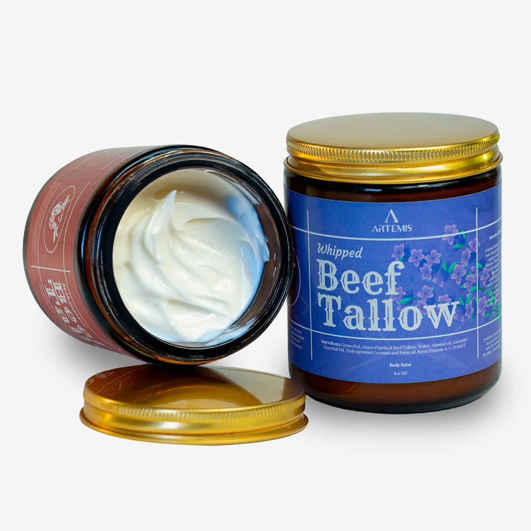 ARTEMIS Whipped Beef Tallow Natural Balm Face Cream, 6 oz (Pack of 1) | Moisturizer, Cream for Soft, Smooth Skin, Body Lotion, Skin Care, Lip Balm Organic, Tallow cream | Vitamins A, C, D, and E | Apple Scent