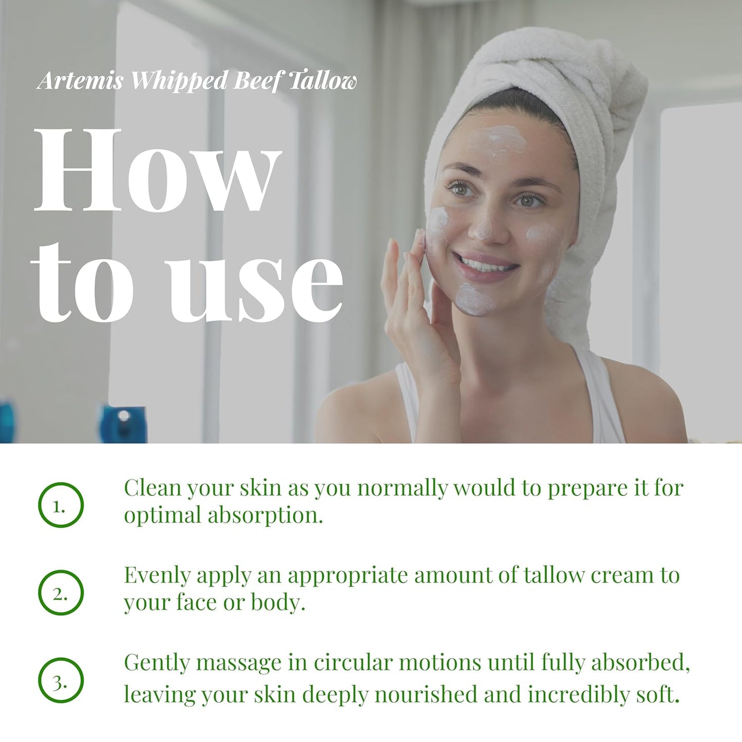 ARTEMIS Whipped Beef Tallow Natural Balm Face Cream, 6 oz (Pack of 1) | Moisturizer, Cream for Soft, Smooth Skin, Body Lotion, Skin Care, Lip Balm Organic, Tallow cream | Vitamins A, C, D, and E | Apple Scent