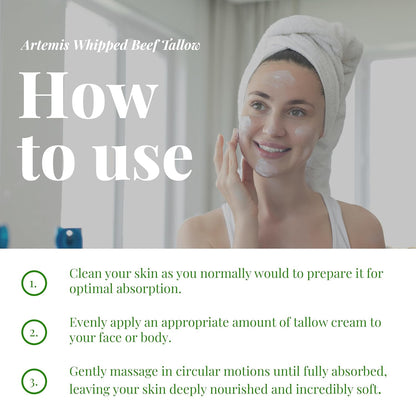 ARTEMIS Whipped Beef Tallow Natural Balm Face Cream, 6 oz (Pack of 1) | Moisturizer, Cream for Soft, Smooth Skin, Body Lotion, Skin Care, Lip Balm Organic, Tallow cream | Vitamins A, C, D, and E | Apple Scent