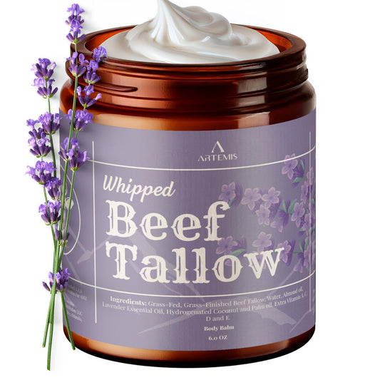 ARTEMIS Whipped Beef Tallow Natural Balm Face Cream, 6 oz (Pack of 1) | Moisturizer, Cream for Soft, Smooth Skin, Body Lotion, Skin Care, Lip Balm Organic, Tallow cream | Vitamins A, C, D, and E | Lavander Scent