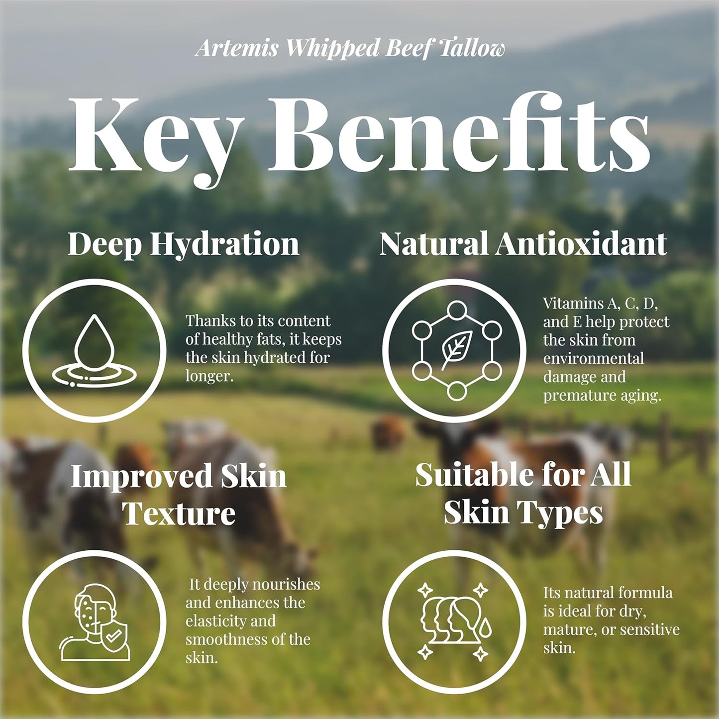 ARTEMIS Whipped Beef Tallow Natural Balm Face Cream, 6 oz (Pack of 1) | Moisturizer, Cream for Soft, Smooth Skin, Body Lotion, Skin Care, Lip Balm Organic, Tallow cream | Vitamins A, C, D, and E | Apple Scent