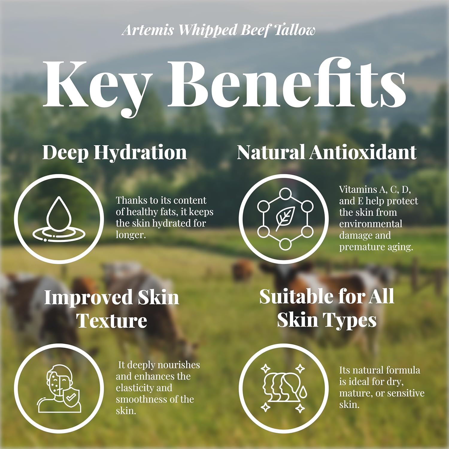 ARTEMIS Whipped Beef Tallow Natural Balm Face Cream, 6 oz (Pack of 1)  Apple Scent