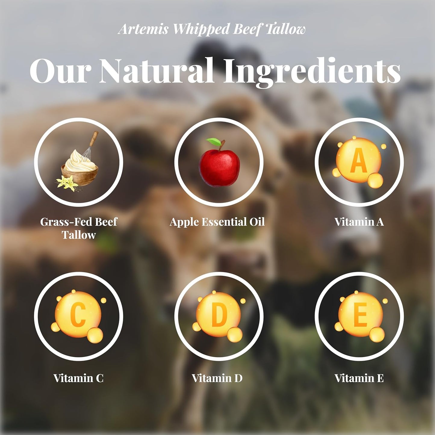 ARTEMIS Whipped Beef Tallow Natural Balm Face Cream, 6 oz (Pack of 1) | Moisturizer, Cream for Soft, Smooth Skin, Body Lotion, Skin Care, Lip Balm Organic, Tallow cream | Vitamins A, C, D, and E | Apple Scent