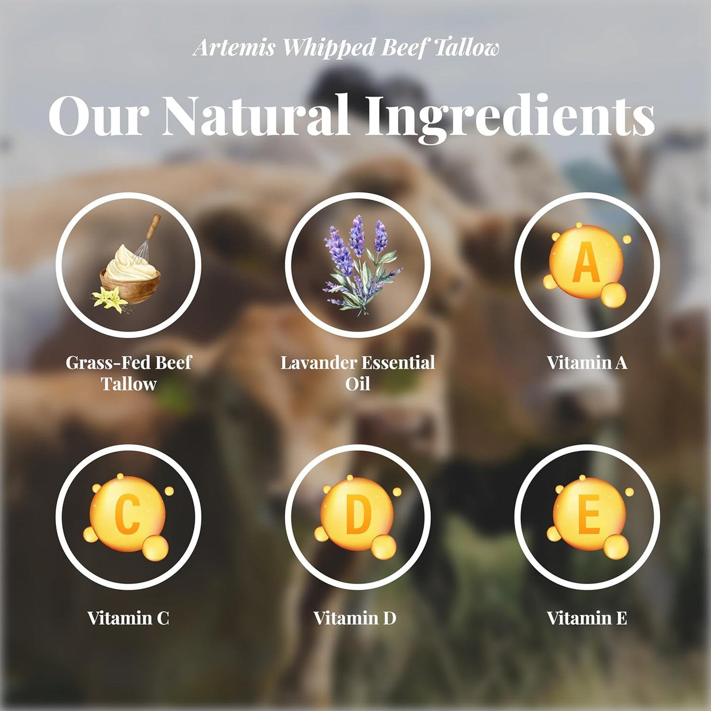 ARTEMIS Whipped Beef Tallow Natural Balm Face Cream, 6 oz (Pack of 1) | Moisturizer, Cream for Soft, Smooth Skin, Body Lotion, Skin Care, Lip Balm Organic, Tallow cream | Vitamins A, C, D, and E | Lavander Scent