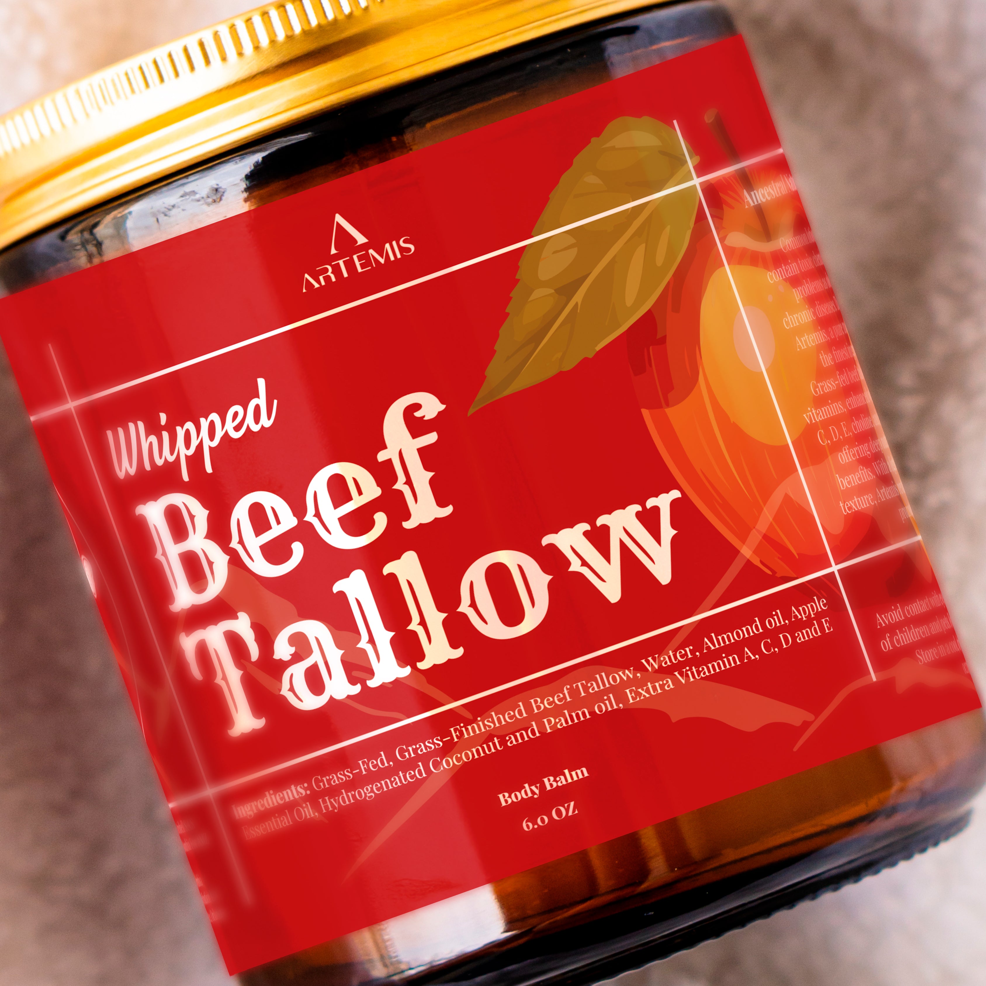 ARTEMIS Whipped Beef Tallow Natural Balm Face Cream, 6 oz (Pack of 2) Apple Scent