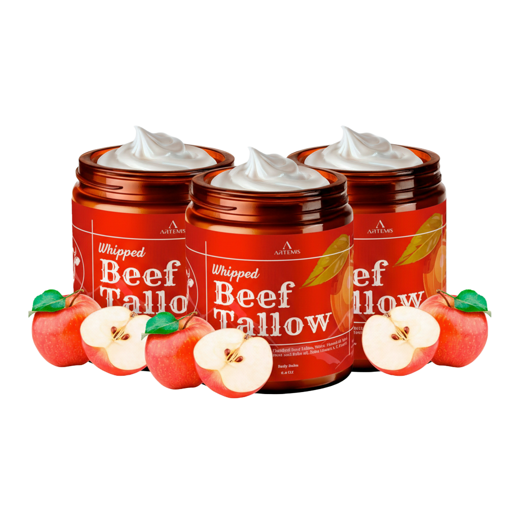 ARTEMIS Whipped Beef Tallow Natural Balm Face Cream, 6 oz (Pack of 3) Apple Scent