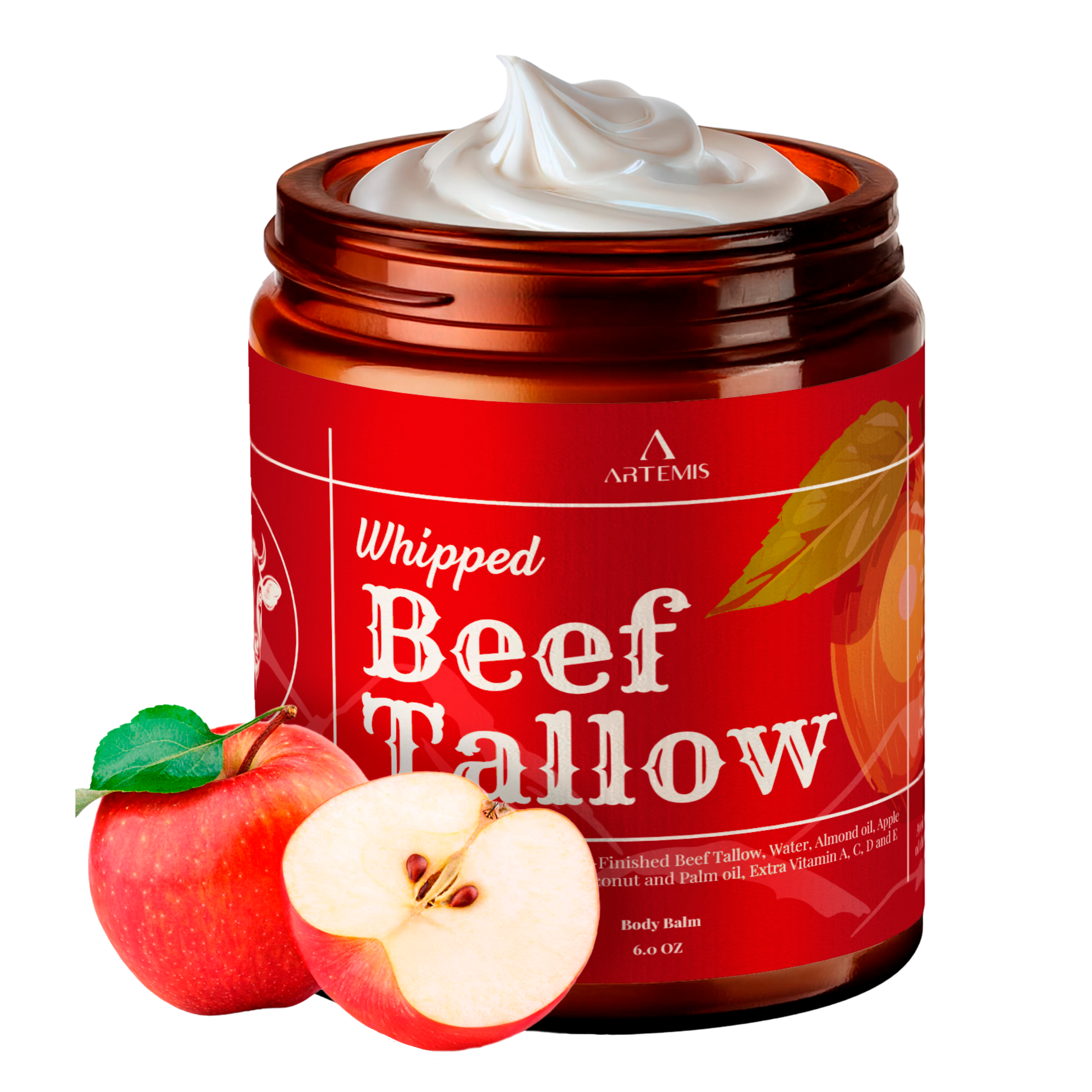 ARTEMIS Whipped Beef Tallow Natural Balm Face Cream, 6 oz (Pack of 1)  Apple Scent